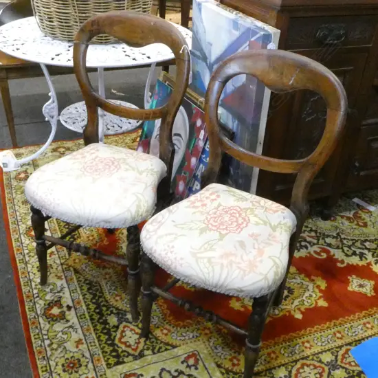 2 ANTIQUE BALLOON BACK CHAIRS + SPINDLE BACK CHAIR