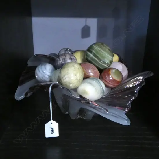 GLASS BOWL w. ASST. MARBLE / ONYX EGGS