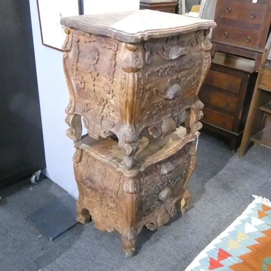 PR ORNATE CARVED WOOD BEDSIDE TABLES 530x390x520mm