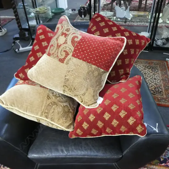 5 LAURA ASHLEY CUSHIONS RED/GOLD COLOURS