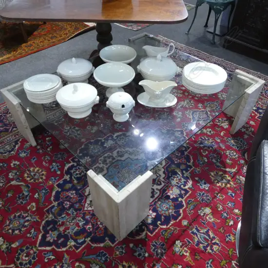 MODERN GLASS COFFEE ON 4 MARBLE BASES 1200x1000mm