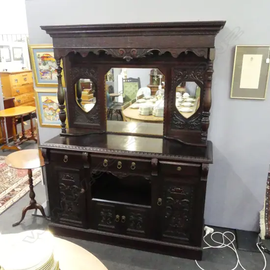 COLONIAL KAURI DARK STAINED MIRROR BACKED SIDEBOARD H1970 W1500