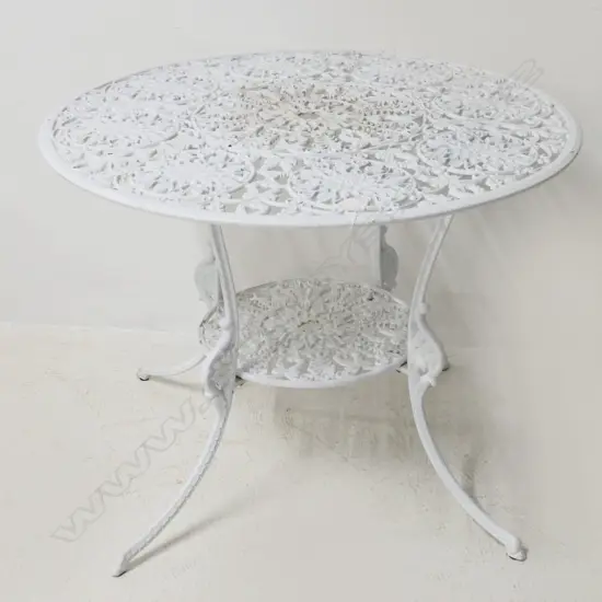 WHITE METAL PATIO TABLE 850mm dia