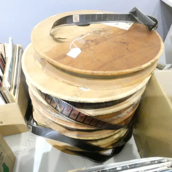 6 VINTAGE WOODEN FILM REELS 'GOOD GUYS WEAR BLACK'