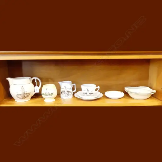 8 PCES NZ EXHIBITION CHINA 1940 CENTENIAL. JUGS. CSP. VASE. DISHES ETC 