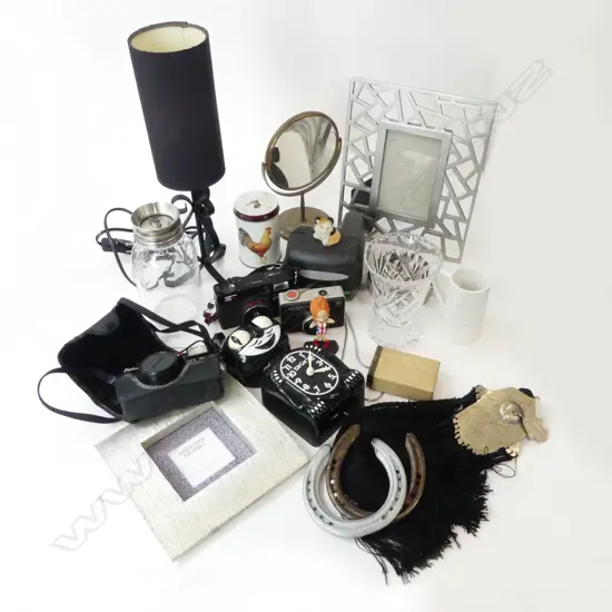 ASST. COLLECTABLES Incl. CAMERAS, KIT KAT CLOCK, FRAMES, LAMP, etc