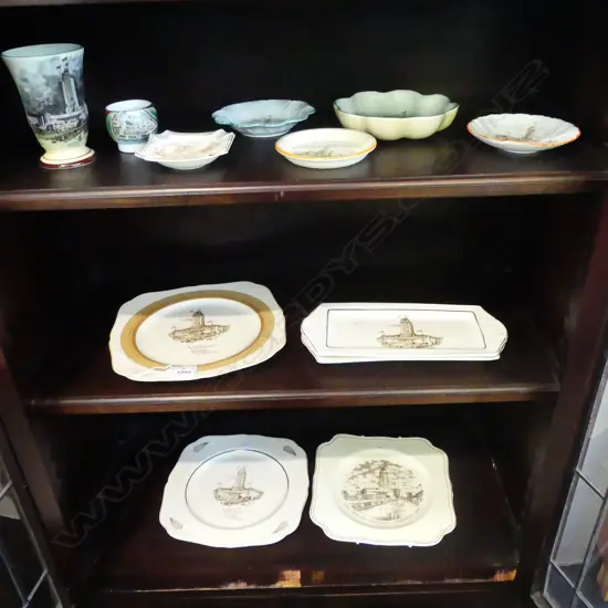 11 PCES NZ EXHIBITION CHINA: mainly 1940 CENT. + ChCh 1906/07. Plates + dishes + vase 