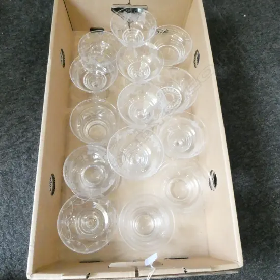 14 STUART CRYSTAL DESSERT BOWLS, ASSTD. PATTERNS