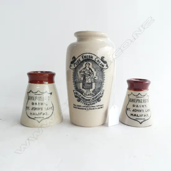 TWO VICTORIAN SHEPHERDS CREAM POTS & WIGTOWNSHIRE CREAMERY POT