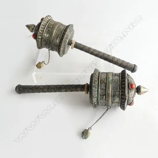 PAIR OF TIBETAN PRAYER WHEELS