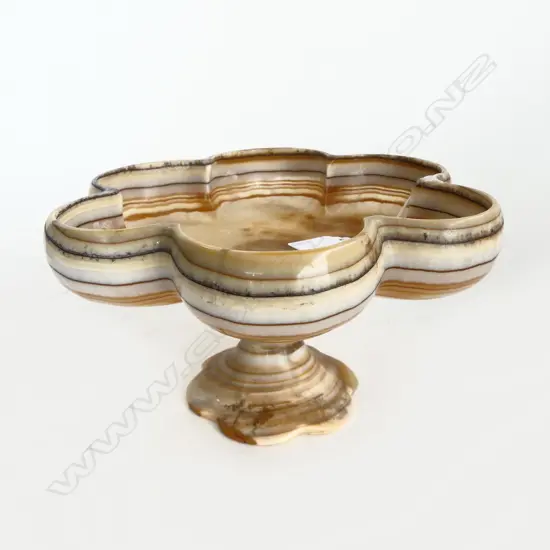 VINTAGE CARVED ALABASTER LOBED PEDESTAL BOWL Dia.245mm