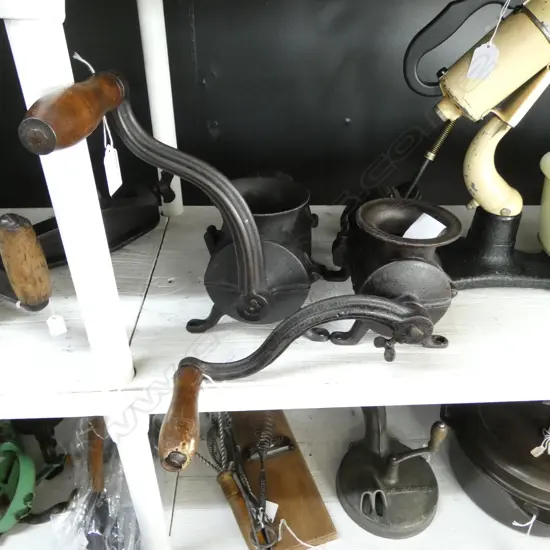 (2285/2280) 2 ANTIQUE CAST IRON MEAT CUTTERS L.340mm