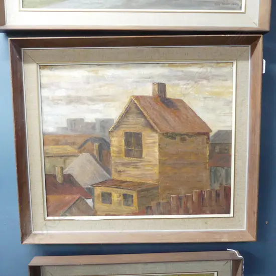 JUNE SHIEFF 'THE BLACKSMITHS HOUSE COLLEGE HILL' OIL ON BOARD 1974 405x500mm