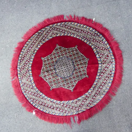 HAND KNOTTED CIRCULAR RUG w. TASSELS Dia.1210mm