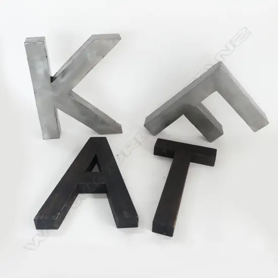 4 SIGN LETTERS; WOODEN T & A, METAL K & F H.300mm