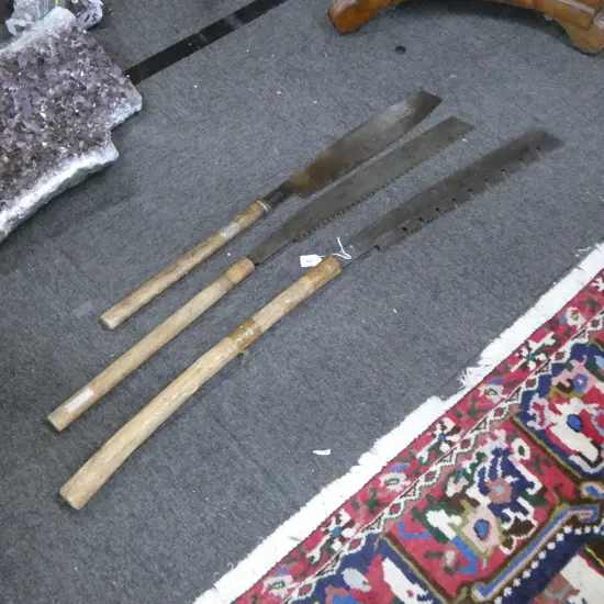 3 Antique long haft Japanese hand saws L.1090mm