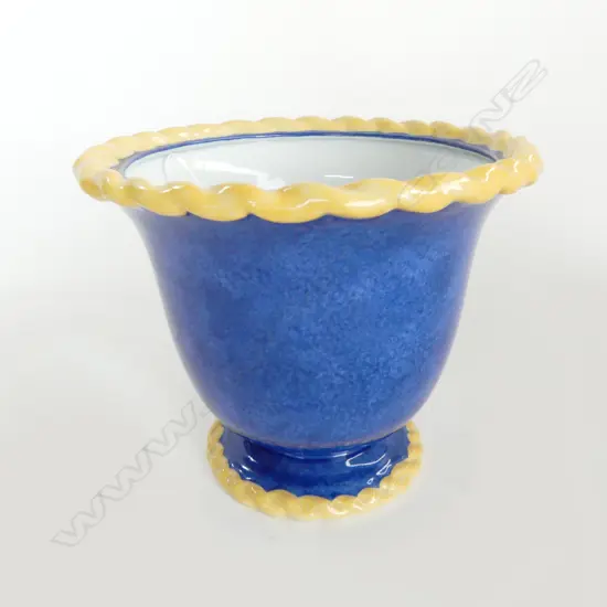 LAURE JAPY LIMOGES BLUE/YELLOW SCALLOPED EDGE JARDINERE. H.200mm Dia.250mm