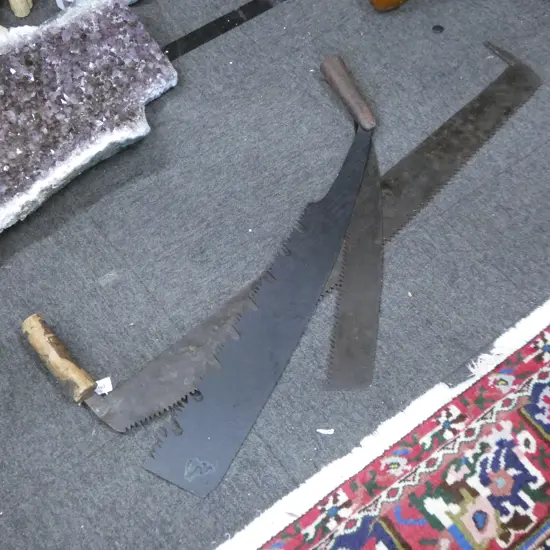 2 Antique Japanese hand saws + cross cut (handles missing) L.1070mm