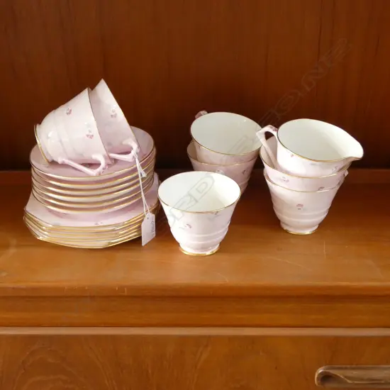 20 PCE PARAGON TEA SET, 6 TRIOS, MILK & SUGAR one cup w. hairline