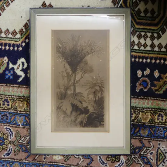 ORIGINAL TREVOR LLOYD SIGNED LITHOGRAPH TITLED 'THE NIKAU PALM' ,SOME LOSS 315X180mm