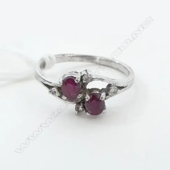 SILVER RUBY & CZ STONE RING SIZE L