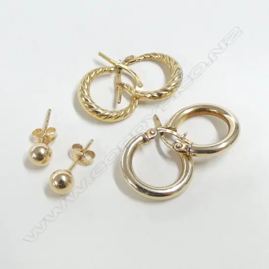 3 x PRS 9ct GOLD EARRINGS 2.15gms