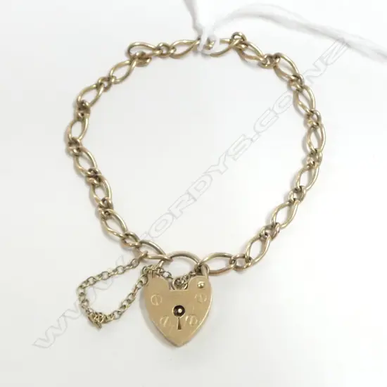 9ct GOLD BRACELET heart padlock clasp