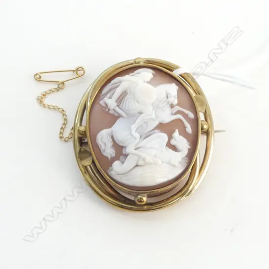 19thC ROLLED GOLD CAMEO LGE. St. George & the Dragon