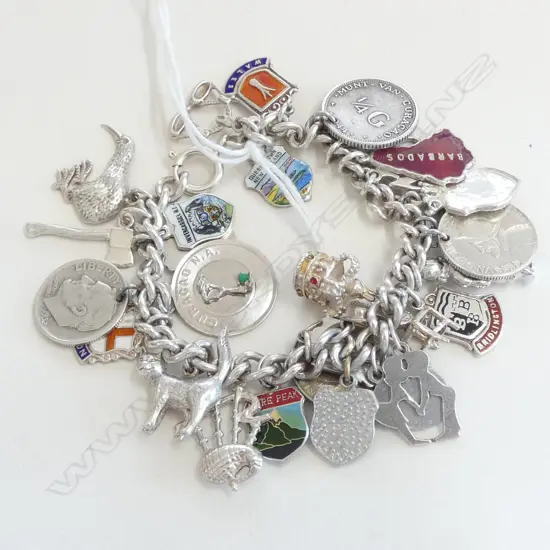VINTAGE SILVER CHARM BRACELET some enamelled 60gms