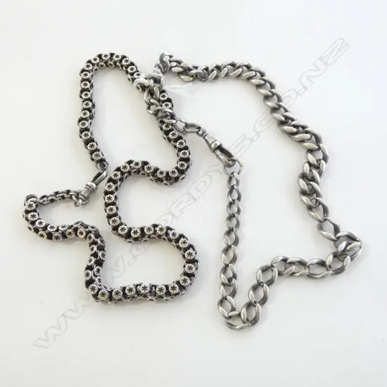 2 VICTORIAN CHOKER LENGTH CHAINS, 1 FANCY BOX CHAIN & OTHER VERY WORN, 51.2gm