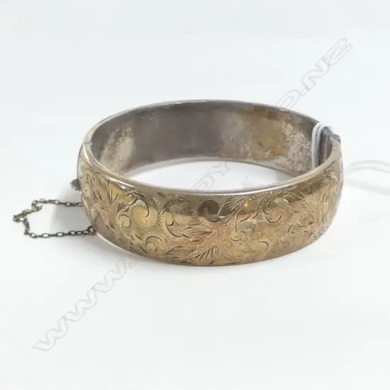 9ct 1/5 plated ON SILVER ENGRAVED HINGED BANGLE by H & S