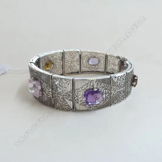 STG SILVER FILIGREE BANGLE w. ASST. STONES 33.4grms