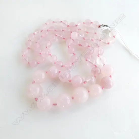 ROSE QUARTZ NECKLACE, INDIVIDUALLY KNOTTED GRADUATED BEADS, L.700mm