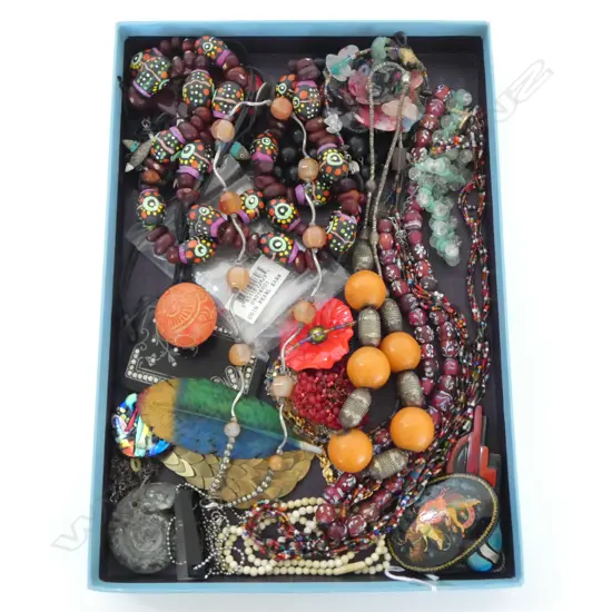 ASST. COSTUME JEWELLERY INCLDS. SILVER/AMBER, SILVER/JADE & VENETIAN BEAD NECKLACES