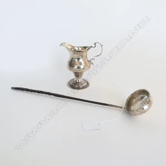 SILVER & BALEEN TODDY LADLE & STG SILVER GEORGIAN JUG, 81gms minor faults