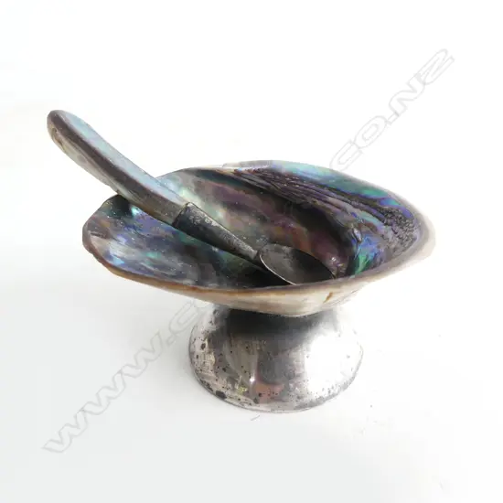 NZ PAUA SHELL & SILVER SALT & SPOON