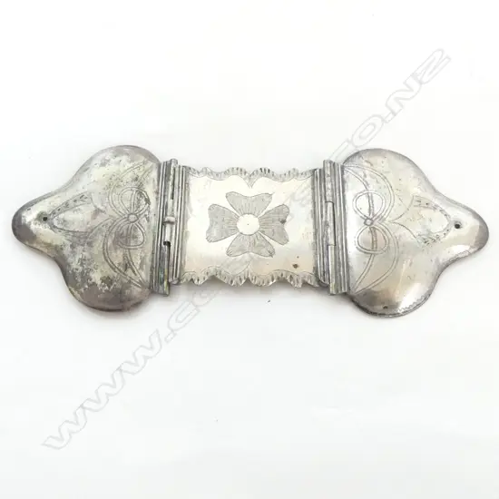 SILVER ENGRAVED 3 PIECE BELT BUCKLE prick engraved to the back & dated 1889 L.149mm 37gms