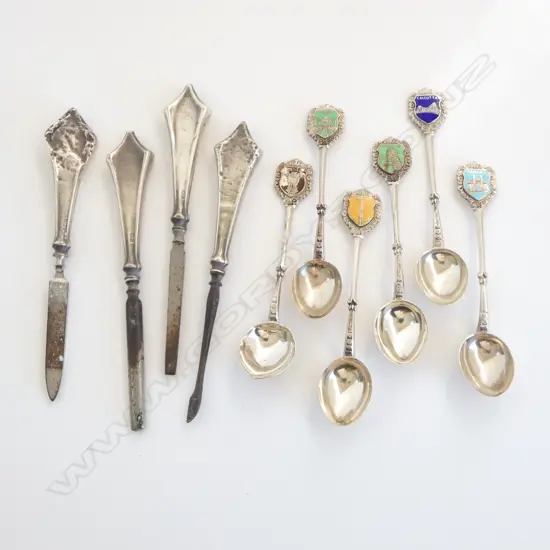 ASSORTMANT OF SMALL STG SILVER SOUVENIR SPOONS + NAIL VANITY SET - TOTAL 128gms