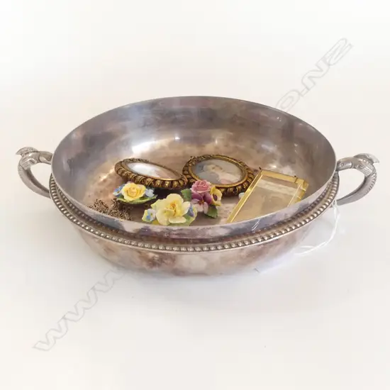 SILVER PLATE BOWL 210mm dia + ASST. ITEMS