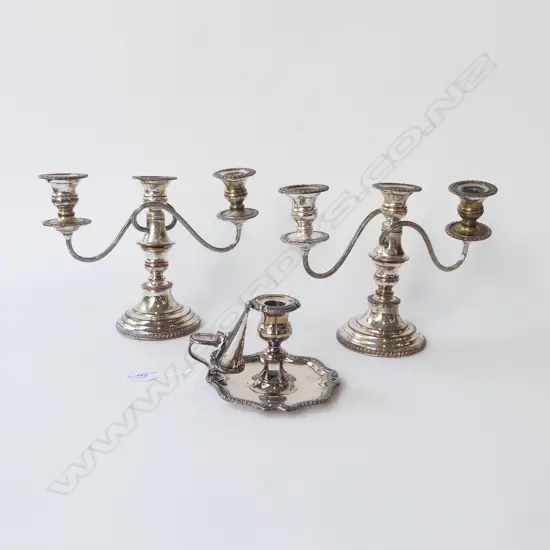 PR SILVER OVER COPPER CANDELABRA H.215mm + CHAMBER STICK