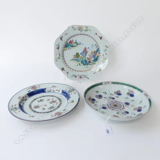 3 CHINESE PORCELAIN PLATES (2 w hairlines)