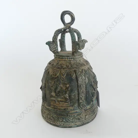 VINTAGE INDIAN BRASS BELL w GANESHA in RELIEF 