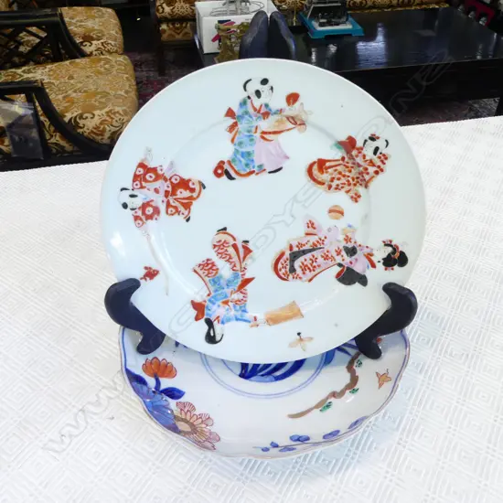 19THC. ANTIQUE JAPANESE HANDPAINTED PLATE & BOWL SIGNED, D.215MM