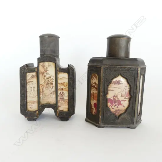 2 CHINESE METAL TEA CADDIES H.175mm