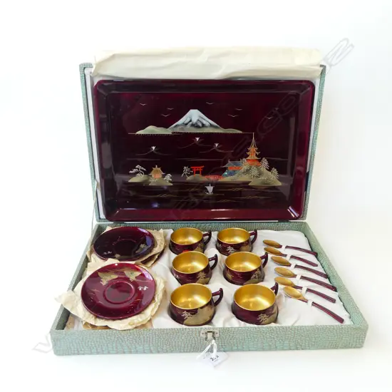 VINTAGE JAPANESE LACQUERED TEASET & TRAY unused in original box