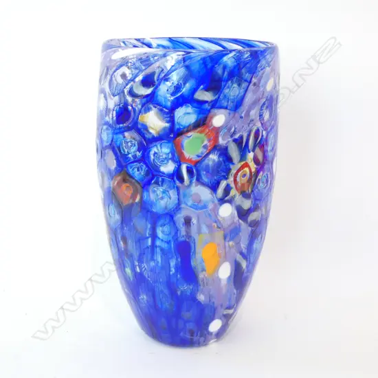 BLUE ART GLASS VASE SIGNED GLORIA NZ 1999 H.300mm