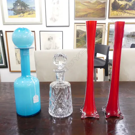 MIDCENTURY HOLMGAARD GULL VASE W STOPPER BLUE C.1960's H.380mm