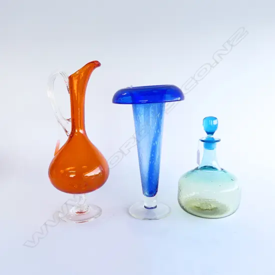 COLOURED GLASS VASE H300 JUG H340 & DECANTER H230MM