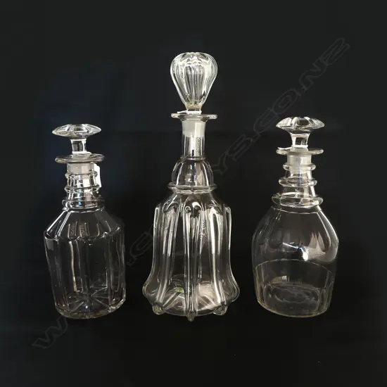 3 MISMATCHED GEORGIAN GLASS DECANTERS 330MM CHIPS AF