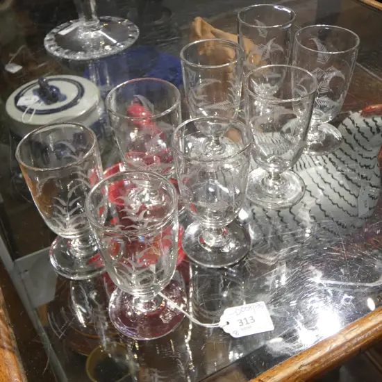 SET OF 8 VICTORIAN FERN ETCHED GLASSES H.105mm